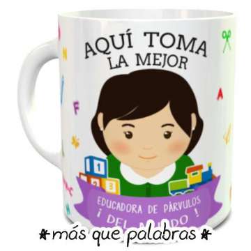 Tazón Aquí Toma la Mejor Educadora de Párvulos Pelo Corto Negro